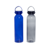 A drink bottle featuring a blue and a clear variant, both with a screw top and a carry handle.