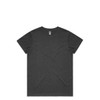 A dark grey t-shirt with short sleeves and a round neckline, featuring a logo on the label.