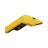 A yellow foldable wireless mouse with a sleek design, featuring a black underside and a scroll wheel.