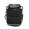 A black cooler seat with a zippered front pocket and adjustable shoulder strap, featuring a sturdy handle.