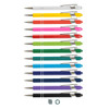 A collection of stylus pens in various colours, featuring a sleek design and chrome accents, with a logo present.