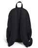 A black backpack with padded straps and a sleek design, featuring side mesh pockets and a logo.