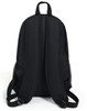 A black backpack featuring padded shoulder straps and a mesh pocket on the side, designed for comfort and functionality.