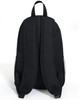 A black backpack featuring adjustable straps and mesh side pockets, with a logo visible.