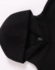 A black unisex premium fleece oversized hoodie, featuring a large hood and a simple design. It has a logo on the label.