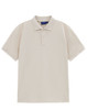 A men's short-sleeve polo in a soft beige colour, featuring a collar and a logo on the chest.