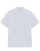 A plain white Men's Classic Cotton/Poly Pique short-sleeve polo shirt with a collar and a back logo.