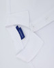 A white men's classic cotton/poly pique short-sleeve polo, featuring a collar and buttoned placket with a logo tag.