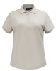 A ladies' short-sleeve polo in a light beige colour with a collar and buttons, featuring a logo.