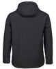 A black three-layer hooded softshell jacket, featuring a simple design and a hood at the back. It has a logo.