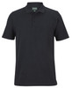 A black short-sleeved polo shirt with a collar and a logo on the chest area.