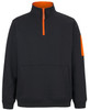 A black fleece jumper with a half-zip front and an orange collar detail. Features a pocket and logo.
