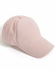 A pink jacquard texture five-panel cap with a rounded crown and a stiff brim, featuring a logo.