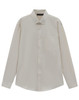 A men's smart casual long sleeve shirt in a light beige cotton blend, featuring a button-down collar and a chest pocket.