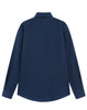 A navy blue men's smart casual cotton blend long-sleeve shirt with a standard collar and buttoned cuffs.