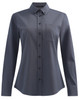 A ladies' smart casual long sleeve shirt in dark grey with a button-up front and a chest pocket. It has a subtle logo.