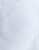 A white cotton blend long-sleeve shirt featuring a chest pocket and a button-up collar. It has a subtle branding logo.