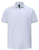 A white men's ultrafine cotton pique polo with a classic collar and short sleeves, featuring a logo on the neckline.