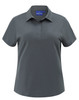 A ladies' short-sleeved polo in dark grey, featuring a collared neckline and a logo on the label.