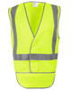 A high-visibility yellow safety vest with reflective grey stripes and a tail design. Features an unbranded logo.