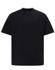 A black unisex heavy cotton oversized tee with a simple design and a logo on the front.