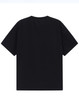 A black unisex heavy cotton oversized tee with short sleeves and a plain back. Features a logo.