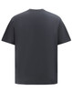 A heavy cotton oversized tee in dark grey, featuring a simple design and a relaxed fit. The garment has a logo.