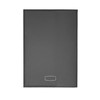 A grey leather refillable journal with a simple design and a logo on the front cover.
