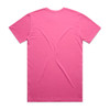A pink unadorned T-shirt, displayed from the back, features short sleeves and a simple design.