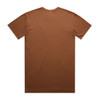 A brown T-shirt with short sleeves and a plain back design. It features a logo on the label.