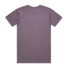 A plain purple T-shirt featuring a round neck and short sleeves, with a logo on the back.