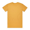 A plain yellow T-shirt featuring short sleeves and a crew neck, with a logo on the back.
