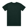 A dark green T-shirt with a classic cut, featuring a label and a simple design.