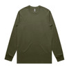 A long sleeve t-shirt in olive green with a crew neckline and branding on the label.