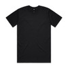 A black classic t-shirt with short sleeves and a round neckline, featuring a logo.