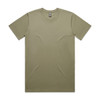 A classic olive green T-shirt with a round neckline and short sleeves, featuring a logo on the label.