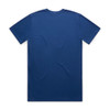 A blue classic t-shirt featuring short sleeves and a plain back design. It has a logo on the label.