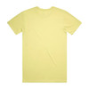 A plain yellow T-shirt with a crew neck and short sleeves, featuring a logo on the back.
