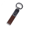A PU strap keyring featuring a dark brown strap and a metallic ring, including a logo on the metal part.