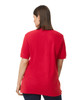 A red Gildan Hammer Adult Double Pique Polo shirt seen from the back, featuring short sleeves and a logo.