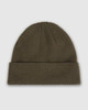 A green watch cap with a folded cuff and a textured knit design. It features a logo on the side.