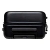 A black hardcase trolley with a zipper, featuring wheels and a retractable handle. It has a simple design and a logo.