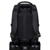 A black trolley backpack featuring padded shoulder straps and a wheeled base for easy transport.