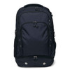 A dark navy backpack featuring multiple compartments and zippers, with a logo on the front.