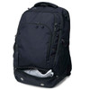 A black Metro-Lock Backpack featuring multiple compartments and a zippered shoe pocket at the bottom.