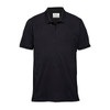A navy polo shirt featuring a collar and short sleeves, with a logo on the chest.