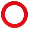 A red donut-shaped flyer designed for promotional use.