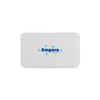 A white power bank with a logo, featuring a sleek, rectangular design suitable for portable charging.