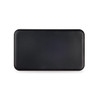 A black wireless power bank with a sleek, rectangular design and a logo on the surface.