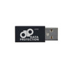 A USB data blocker designed for data protection, featuring the label "dp DATA PROTECTION."